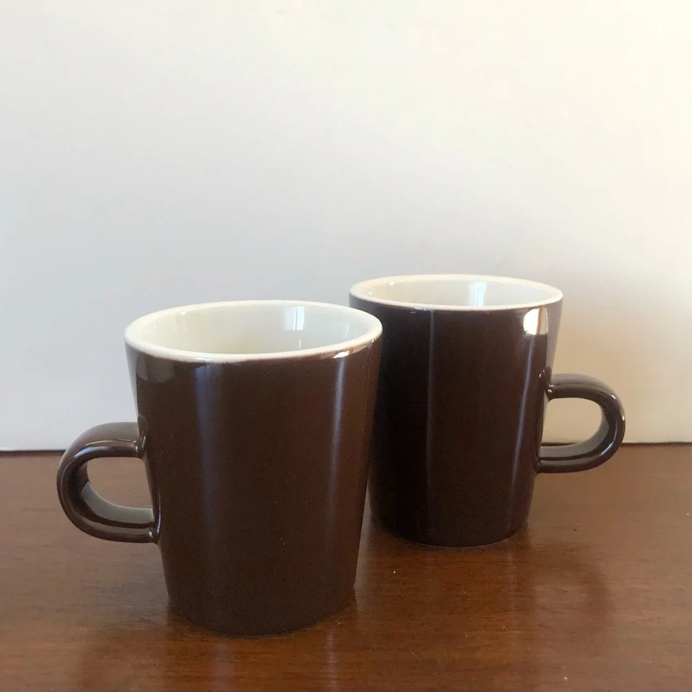 (Set of 2) Crate & Barrel Brown Chocolate Espresso Cups Mugs Demitasse - 4 oz.
